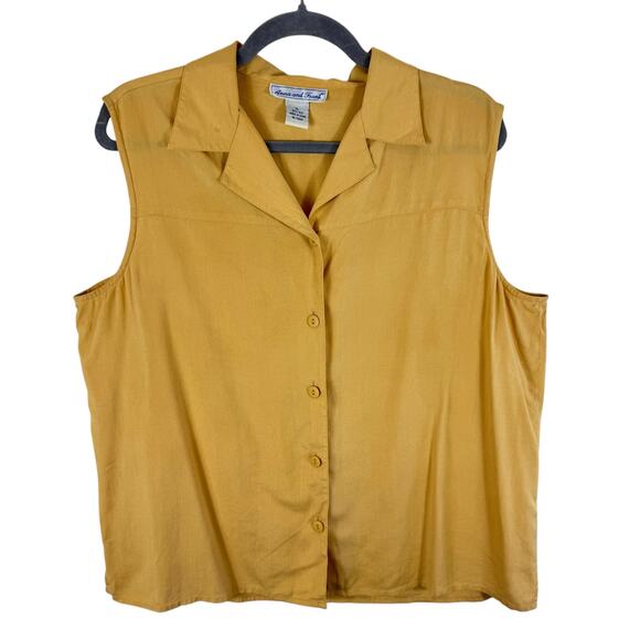 Anna And Frank Vintage Yellow 100% Silk Sleeveless Collared Button Up Blouse XL - Picture 1 of 6